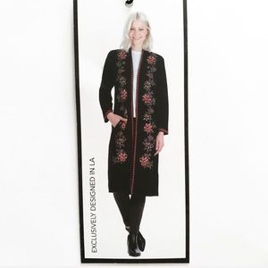 Max Sport Black Coral Open Long Floral Cardigan
